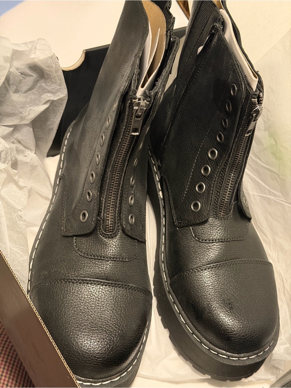 torrid Black Front-Zip Combat Boots with Contrast Stitching